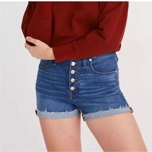 Madewell High-Rise 5” Cut Off Denim Shorts Button Front Derby Wash k5970